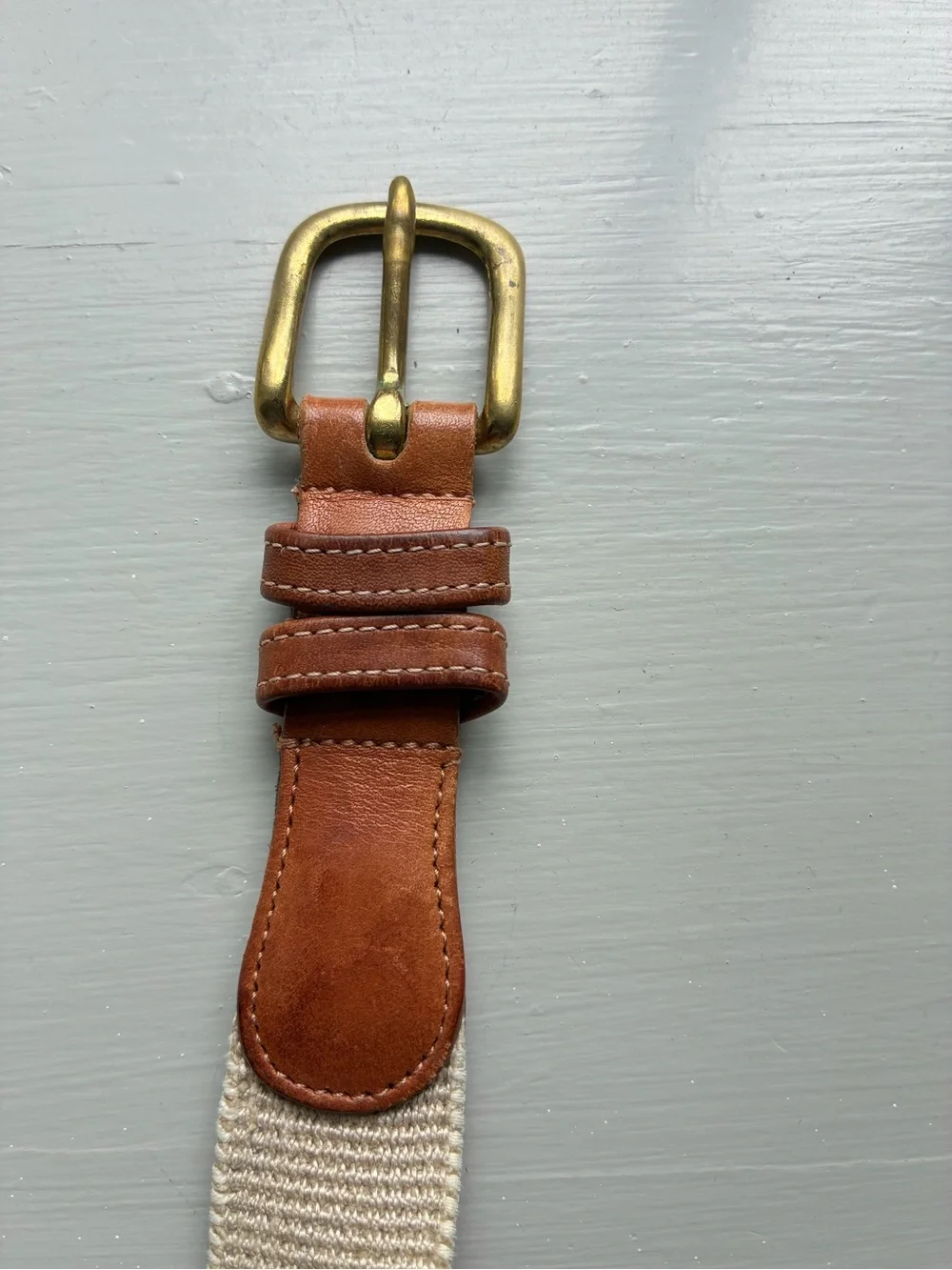 Coach Belt Beige Linen Leather Brass Buckle Sz 42 Surcingle Style 3810